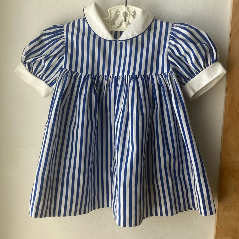 Vintage 80s blue and white striped dress with Peter Pan collar size 12 months